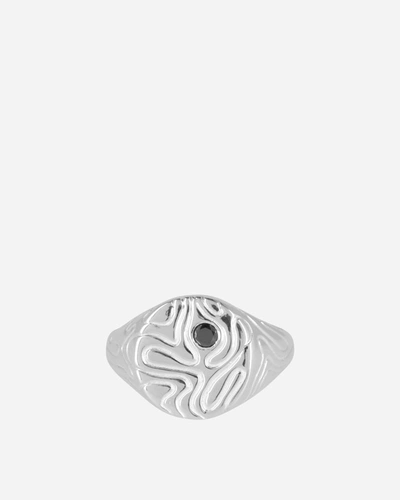 Shop Octi Black Diamond Globe Signet Ring Silver In Grey