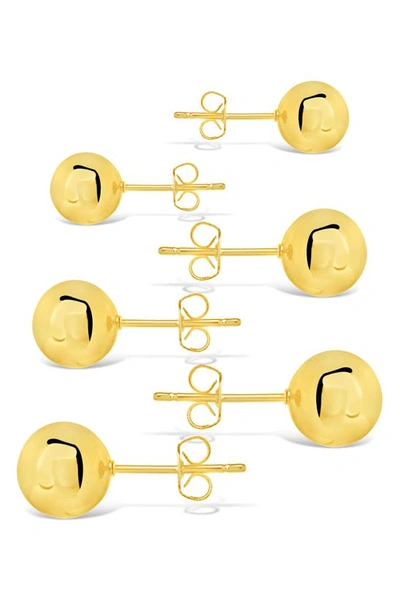 Sterling Forever Set Of 3 Polished Sphere Stud Earrings In Gold