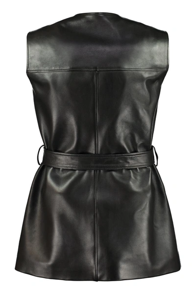Shop Gucci Leather Long Vest In Black