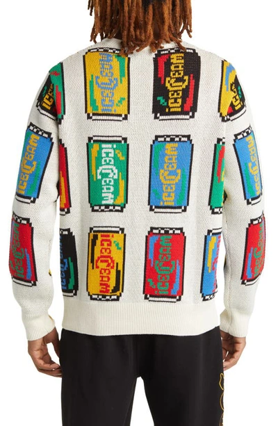 Icecream Lemon Lime Jacquard Cotton Crewneck Sweater In Whisper White