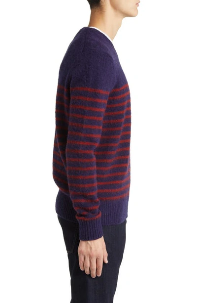 Shop Brooks Brothers Mariner Stripe Brushed Wool Sweater In Nvy Rd Brshd Marine