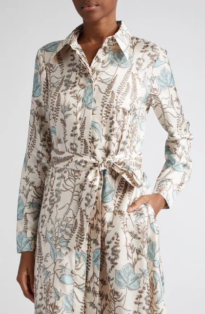 Shop Lafayette 148 New York Floral Long Sleeve Silk Midi Shirtdress In Pampas Plume Multi
