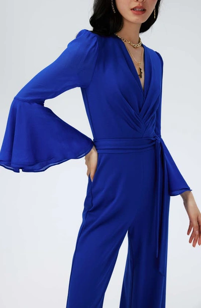 Shop Diane Von Furstenberg Shing Tie Waist Wide Leg Jumpsuite In Sapphire Blue