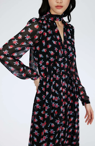Shop Diane Von Furstenberg Erica Floral Long Sleeve Midi Dress In Fortune Rose Dot