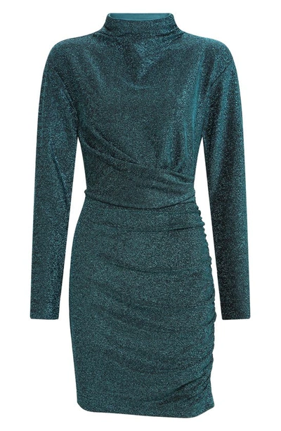 Shop Diane Von Furstenberg Yuki Metallic Long Sleeve Cocktail Dress In Metallic Blue