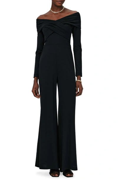Shop Diane Von Furstenberg Lucien Long Sleeve Wide Leg Jumpsuit In Black