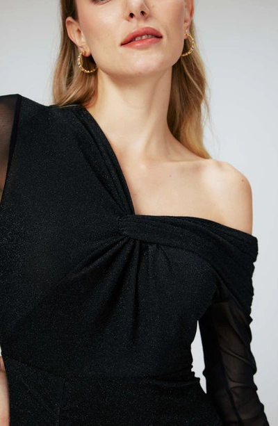Shop Diane Von Furstenberg Rich Metallic One-shoulder Long Sleeve Body-con Dress In Black