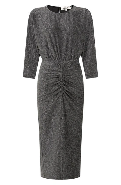Shop Diane Von Furstenberg Chrisey Metallic Gathered Dress In Silver Grey
