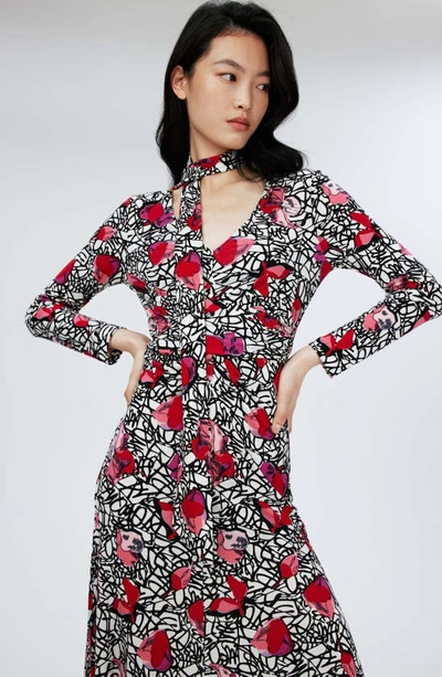 Shop Diane Von Furstenberg Marsha Tie Neck Long Sleeve Midi Dress In Signature Floral