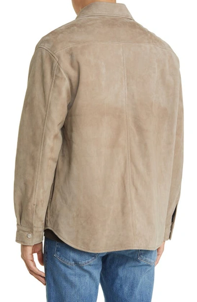 Shop Frame Suede Shirt Jacket In Stone Beige