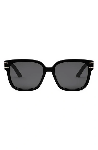 Shop Dior 'signature S7f Square Sunglasses In Shiny Black / Smoke