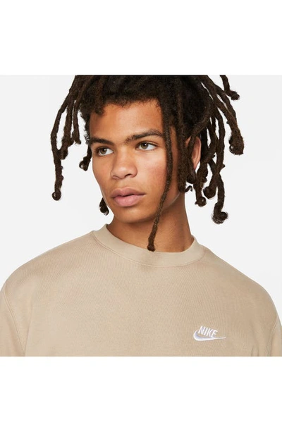 Shop Nike Club Crewneck Sweatshirt In Khaki/ White