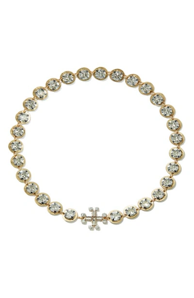 Shop Tory Burch Crystal Statement Necklace In Antique Light Brass / Crystal