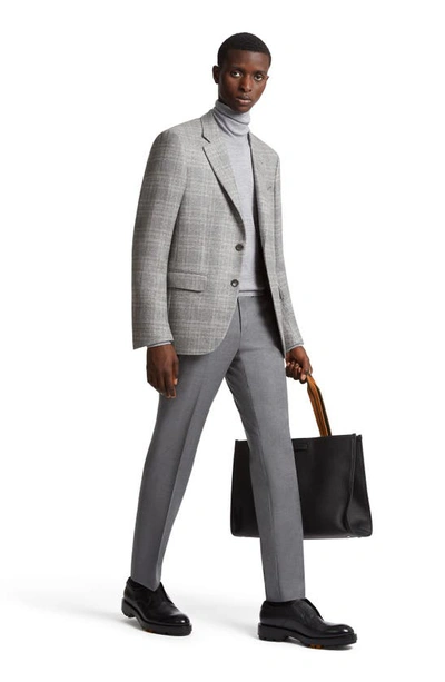 Shop Zegna Couture Tonal Plaid Stretch Cashmere, Silk & Wool Sport Coat In Light Grey