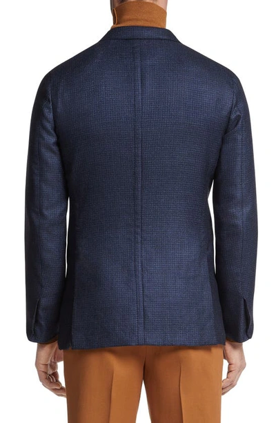 Shop Zegna Microcheck Cashmere & Silk Blazer In Blue