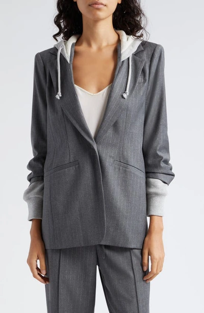 Shop Cinq À Sept Khloe Metallic Stripe Hooded Blazer In Charcoal/ Heather Grey