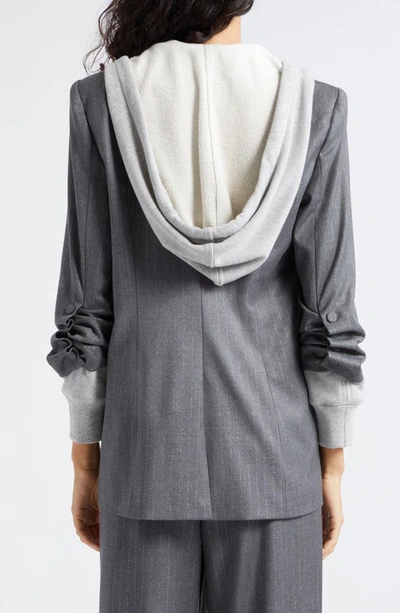 Shop Cinq À Sept Khloe Metallic Stripe Hooded Blazer In Charcoal/ Heather Grey