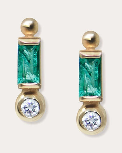 Shop Anzie Women's Emerald & Diamond Baguette Stud Earrings In Green