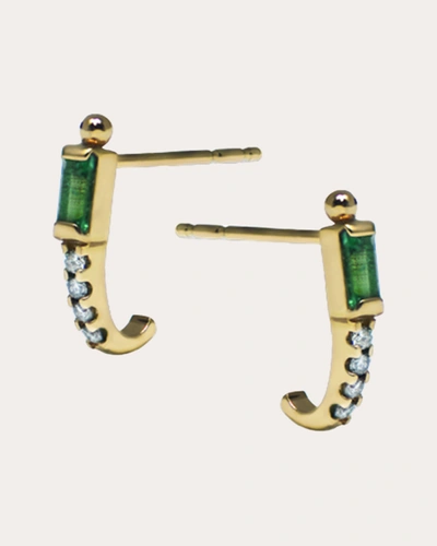Shop Anzie Women's Emerald Baguette Half Hoop Earrings In Green