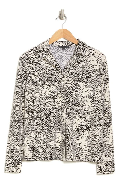 Shop Adrianna Papell Snakeskin Print Long Sleeve Button-up Shirt In Cream Simple Snakeskin