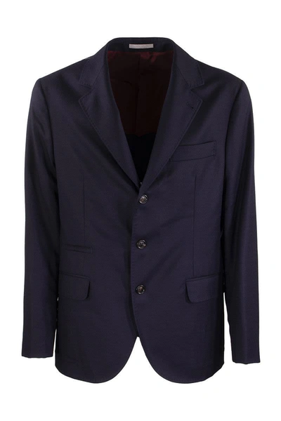 Shop Brunello Cucinelli Single-breasted Jacket Deconstructed Virgin Wool Jacket In Blue
