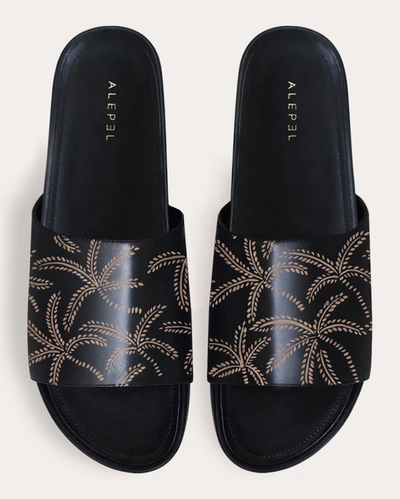 Shop Alepel Women's Black & Beige Abstract Palms Slide Leather