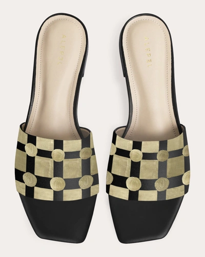 Shop Alepel Women's Black Geos Square-toe Slide In Black/gold