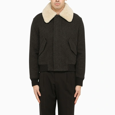 Shop Ami Alexandre Mattiussi Grey Wool Bomber Jacket