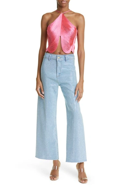 Cult Gaia Quella Metallic Fringe Halter Top In Sangria