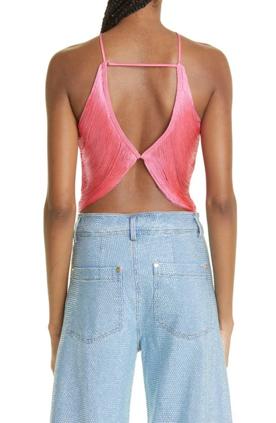 Cult Gaia Quella Metallic Fringe Halter Top In Sangria