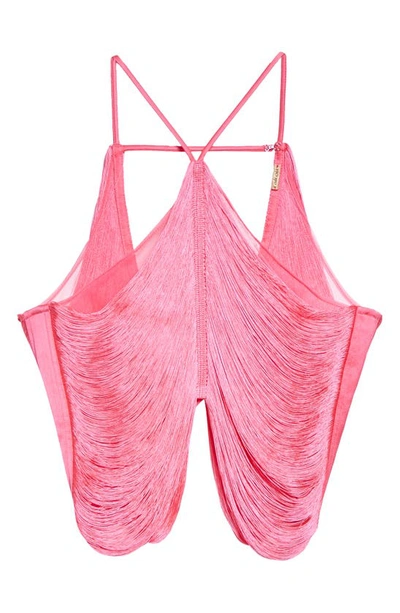Cult Gaia Quella Metallic Fringe Halter Top In Sangria