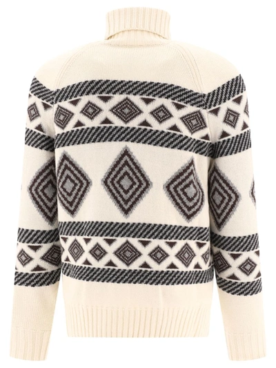 Shop Brunello Cucinelli "ethnic Jacquard" Turtleneck Sweater In White