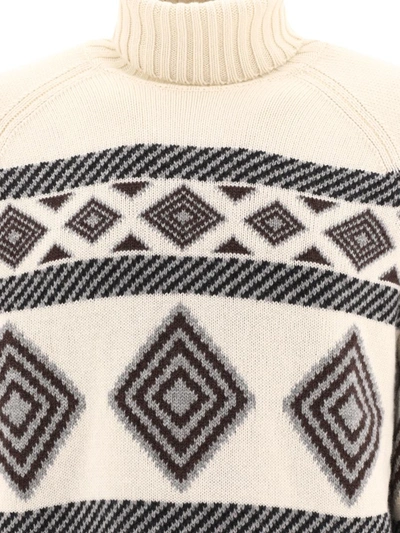 Shop Brunello Cucinelli "ethnic Jacquard" Turtleneck Sweater In White