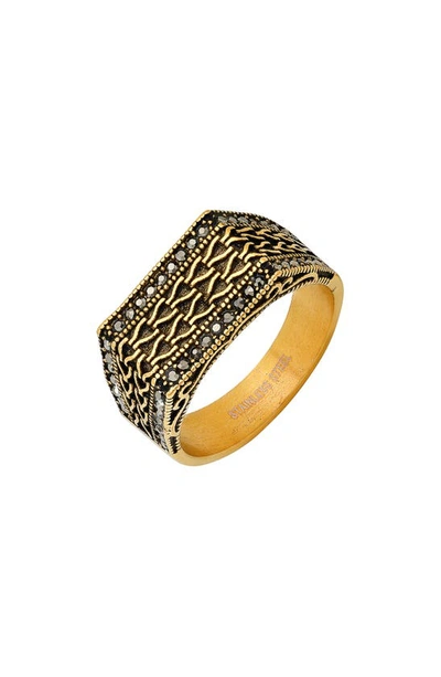 Shop Hmy Jewelry 18k Gold Plated Stainless Steel Pavé Textured Ring In Yellow