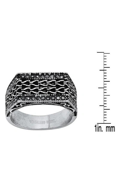 Shop Hmy Jewelry Stainless Steel Textured Signet Ring In Metallic