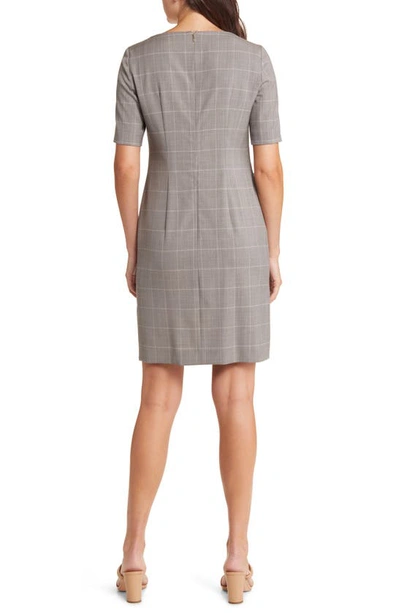 Shop Hugo Boss Diwoma Plaid Virgin Wool Sheath Dress In Grey Miscellaneous