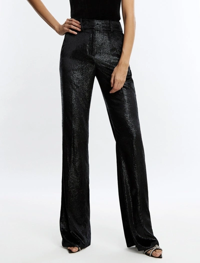 Shop Bcbgmaxazria Velvet High-waisted Tailored Trouser In Black Beauty