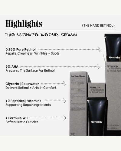 Necessaire The Hand Retinol - Repair Serum With 0.25% Pure Retinol, 5% Aha + 10 Peptides 2.2 oz / 65 ml
