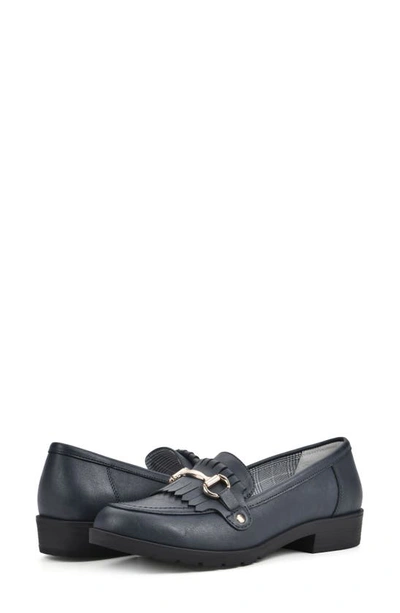 Cliffs By White Mountain Maria Pointed Toe Loafer In Navy/ Burnished/ Smooth