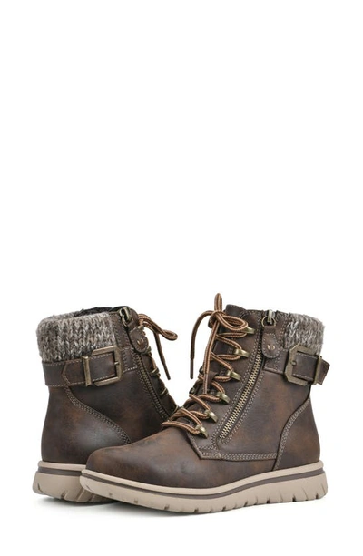 Cliffs By White Mountain Hearten Knit Collar Boot In Brown/ Fabric