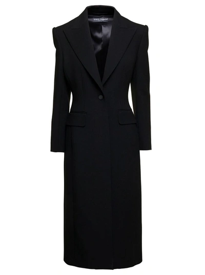 Shop Dolce & Gabbana Black Slim Single-breasted Coat In Wool Blend Woman