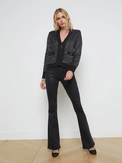Shop L Agence Jinny Sequin Cardigan In Black/charcoal Sequin