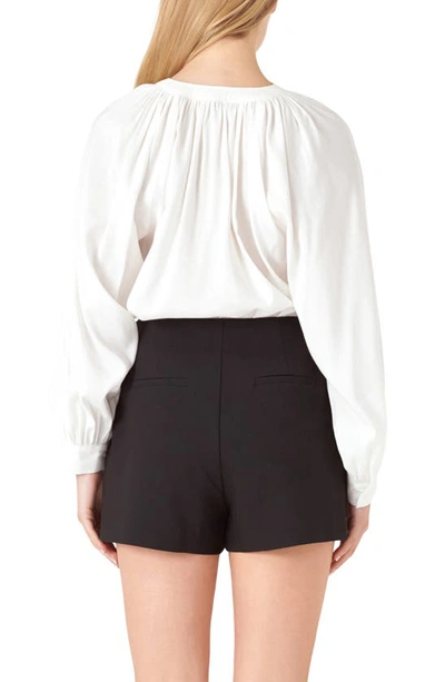English Factory Shirred Long Sleeve Button-up Shirt In White