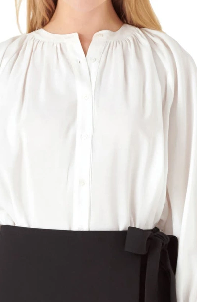 English Factory Shirred Long Sleeve Button-up Shirt In White