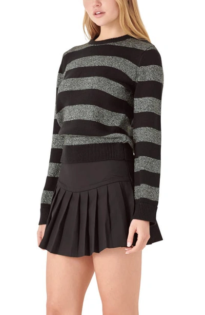 English Factory Metallic Stripe Sweater In Black Multi