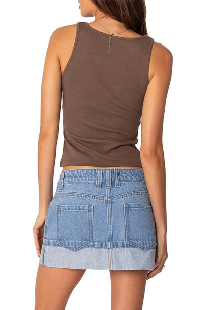Edikted Square Neck Cotton Blend Tank Top In Brown