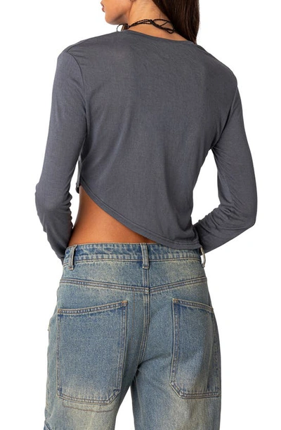 Edikted Asymmetric Long Sleeve T-shirt In Gray