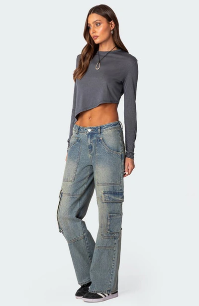 Edikted Asymmetric Long Sleeve T-shirt In Gray