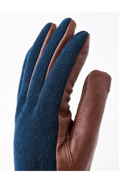 Shop Hestra Deerskin & Merino Wool Gloves In Navy/ Chocolate