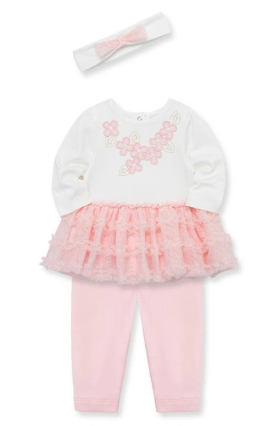 Shop Little Me Floral Long Sleeve Tutu Dress, Leggings & Headband Set In Pink